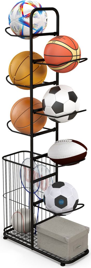 GOPLUS Organizer für Sportgeräte, Basketball Aufbewahrungsregal mit 7 Stufen, multifunktionale Ballaufbewahrung, Ballhalter Ball Lagerregal freis...