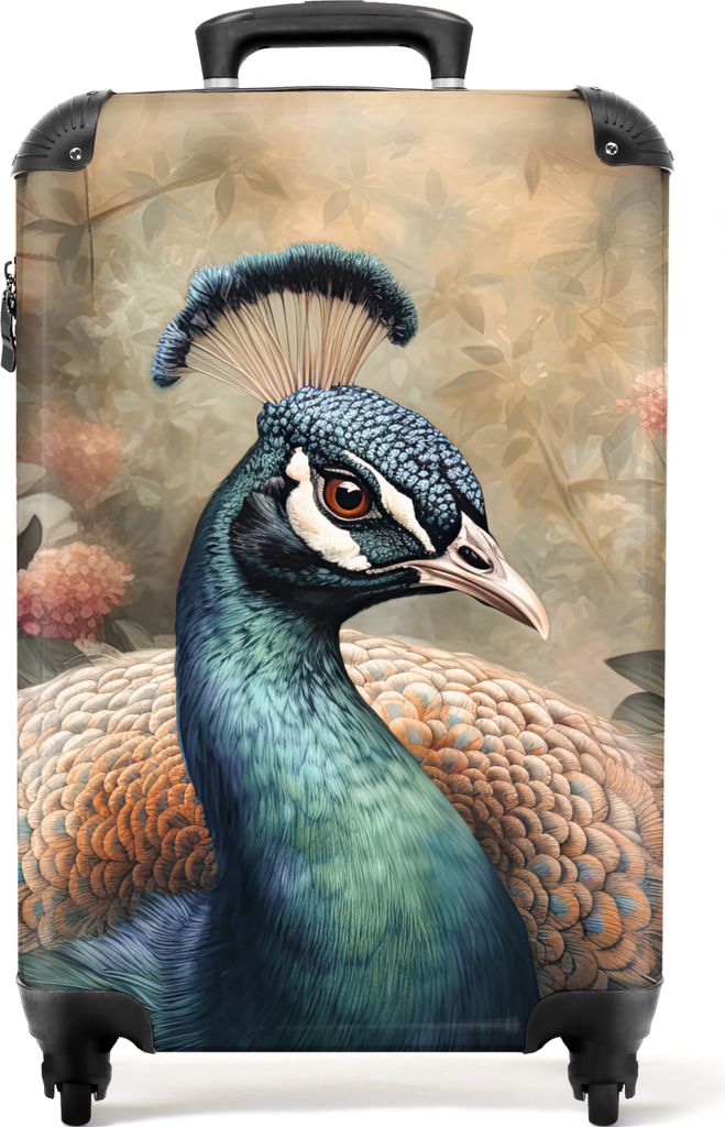 NoBoringSuitcases.com Koffer Handgepäck Trolley Rollkoffer Kleine Reisekoffer mit 4 Rollen - Pfau - Vogel - Pflanzen - Pfauenfedern - Cabin Size...