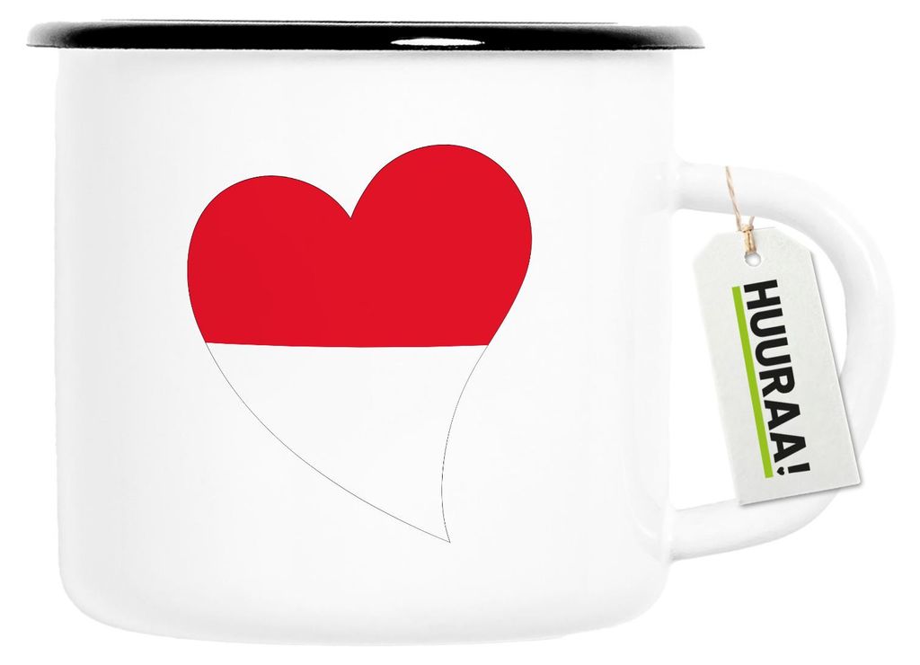 Huuraa Emaille Tasse Indonesien Flagge Herz 300ml Vintage Campingbecher Geschenkidee