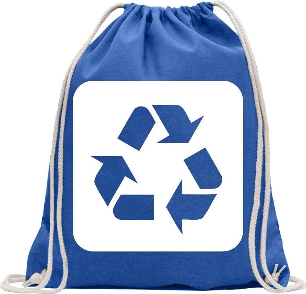 Kiwistar - Turnbeutel - royal - Recycling Entsorgung Piktogramme - Fun Rucksack Sport Beutel Gymsack Baumwolle mit Ziehgurt