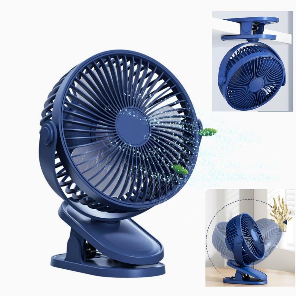 Mini USB Ventilator,4 Geschwindigkeiten Tischventilator mit Clip, Nachtlicht,360°Dreheinstellung für Büro und Schlafzimmer