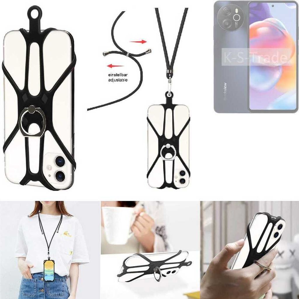 K-S-Trade 3in1 Handykette Handyband Handykordel Halsband Smartphone-Ring Handy-Ring kompatibel mit Blackview Shark 8 Fingerhalterung Handyring