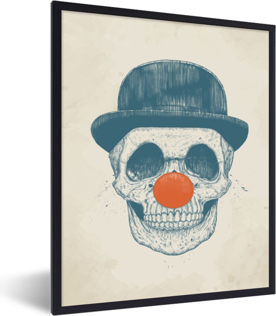 MuchoWow Gerahmtes Poster Totenkopf - Clown - Hut - Orange 60x80 cm - Poster mit Schwarzem Bilderrahmen Wandposter Rahmen Foto Bilder - Premium -...