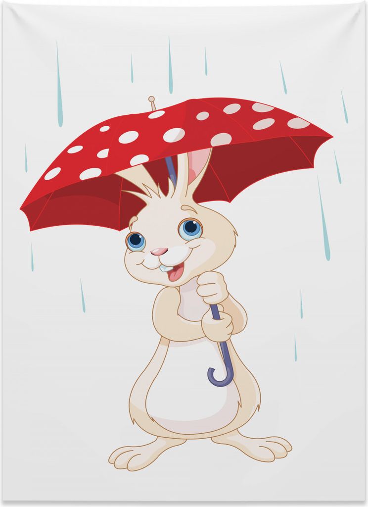 Abakuhaus Hase Wandteppich, Little Animal mit Regenschirm aus Weiches Mikrofaser Stoff Kein Verblassen Klare Farben Waschbar, 110 x 150 cm, Mehrfarbig