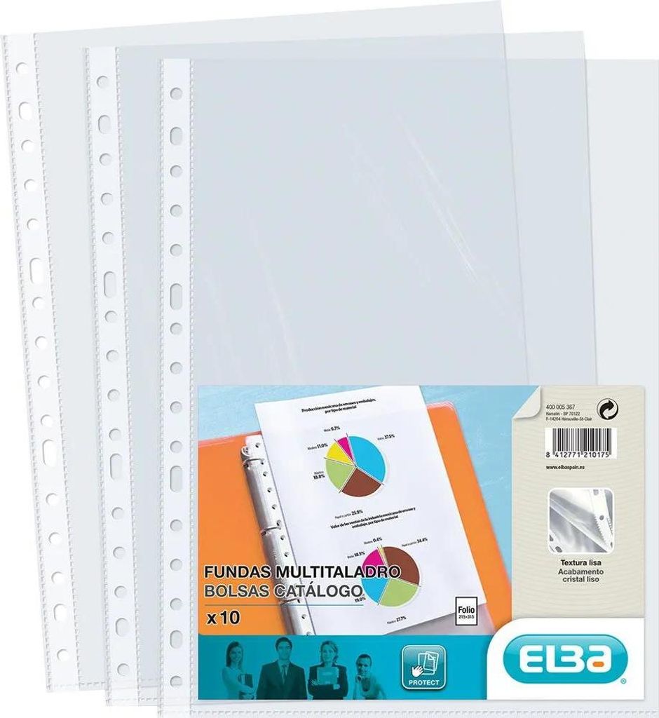 Elba Gelochte A4-klarsichthüllen 70 Mikron Kristallklar 10 Einheiten Durchsichtig Durchsichtig One Size