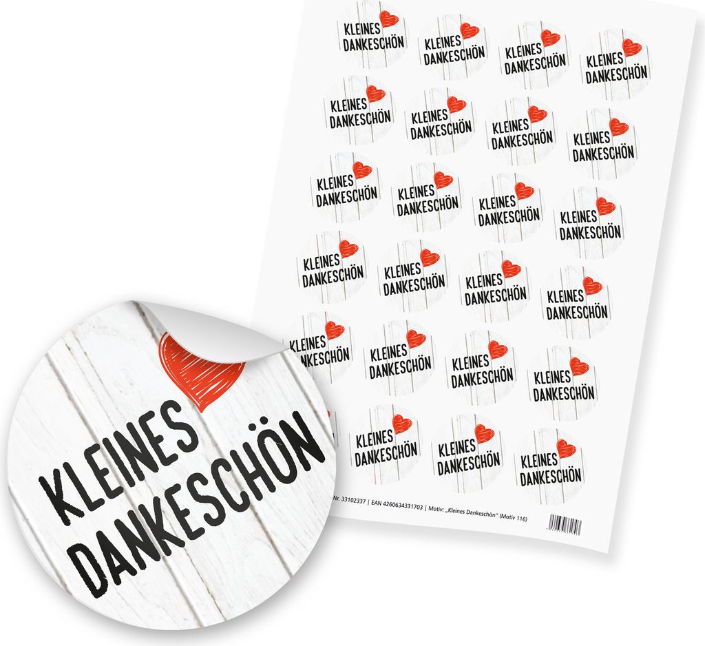 itenga 24x Sticker kleines Dankeschön (Motiv 116) rot schwarz weiß