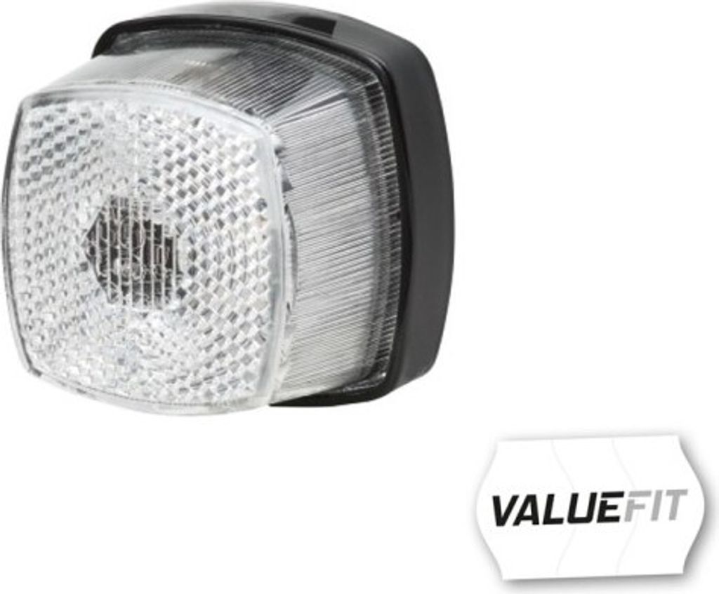 A product shot of a clear and black vehicle light with a white background.