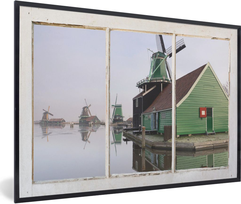 MuchoWow MuchoWow Gerahmtes Poster Aussicht - Wasser - Mühle 30x20 cm - Poster mit zchwarzem Bilderrahmen - Kunstdruck - Bild-Poster