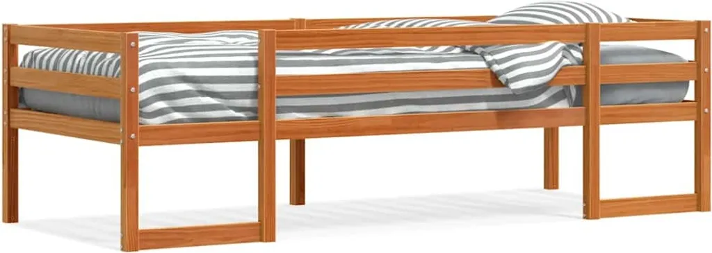 Lit enfant 75x190 cm brun cireux en pin massif pour chambre de garçon