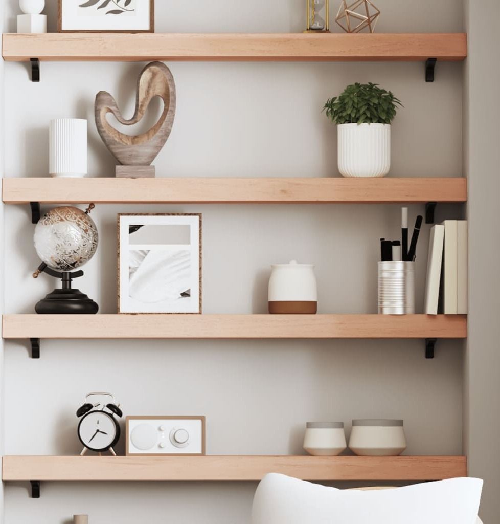(Robust Möbel)Wandregal - modernes Design - Hängeregal/Küchenregal - 100x10x6cm Massivholz Eiche Unbehandelt DE812266 - Wandregale