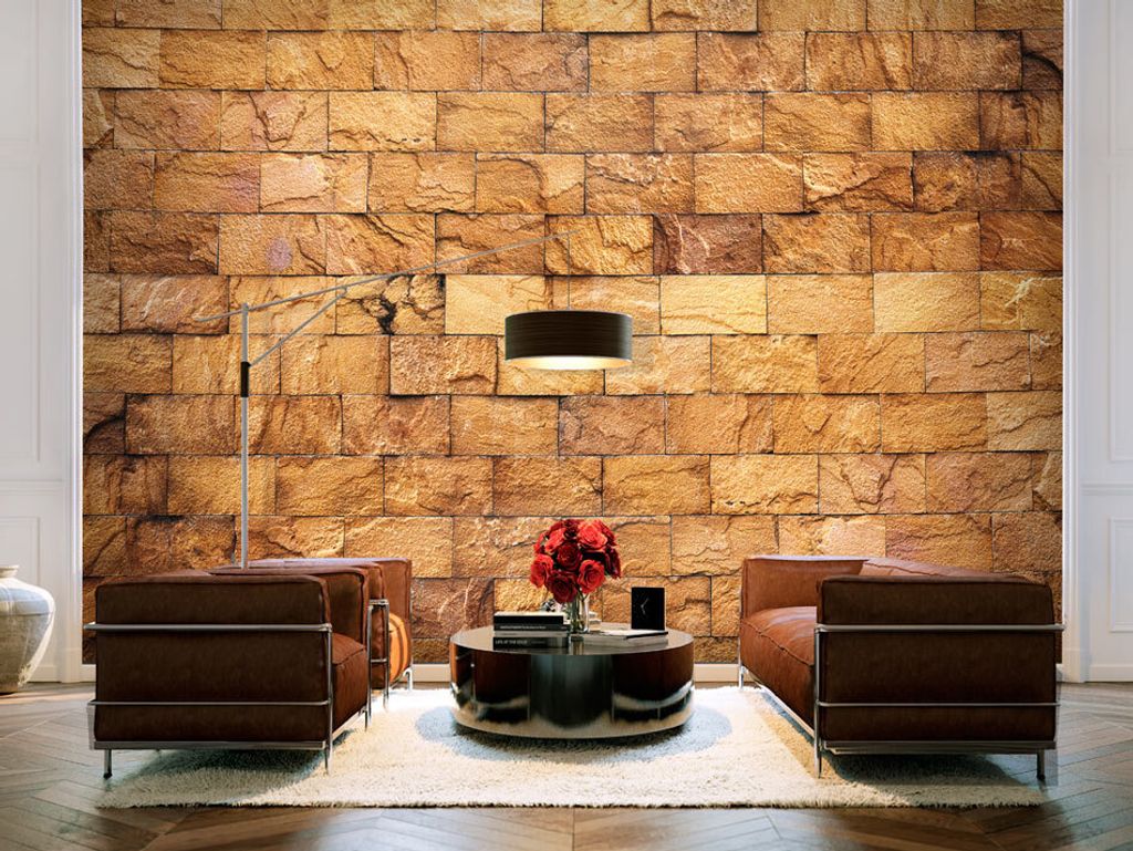 Vlies Fototapete 350x256 cm Tapeten Wandtapete XXL Stein Steine braun Steinoptik Steinmauer f-B-0032-a-a