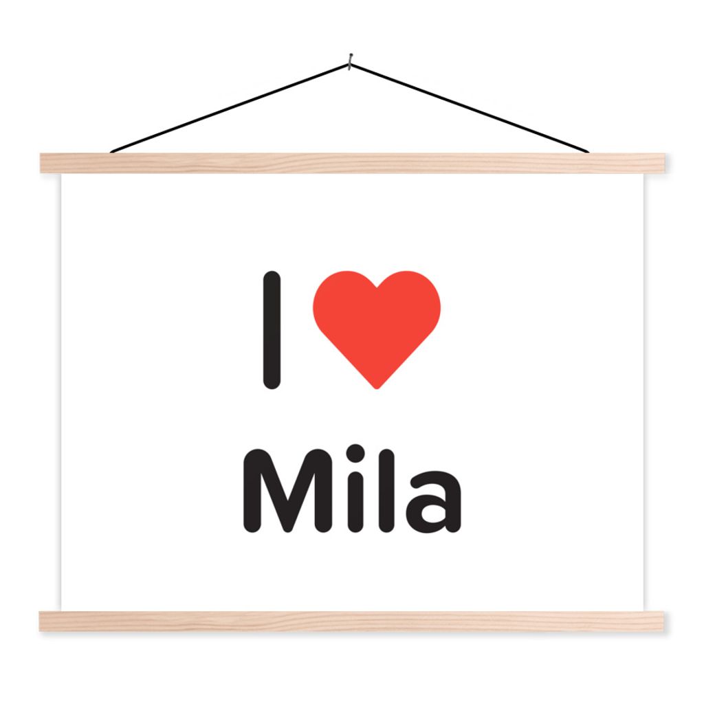 MuchoWow Textilposter Ich liebe - Mila - Mädchen 120x90 cm mit holzfarbenen Rahmen - Magnetisch