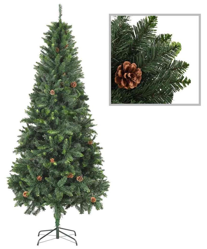 vidaXL Künstlicher Weihnachtsbaum mit Beleuchtung Kugeln Zapfen 210 cm
