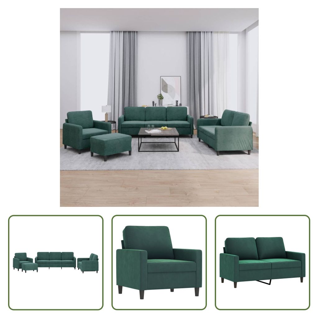 The Living Store 4-tlg. Sofagarnitur Dunkelgrün Samt