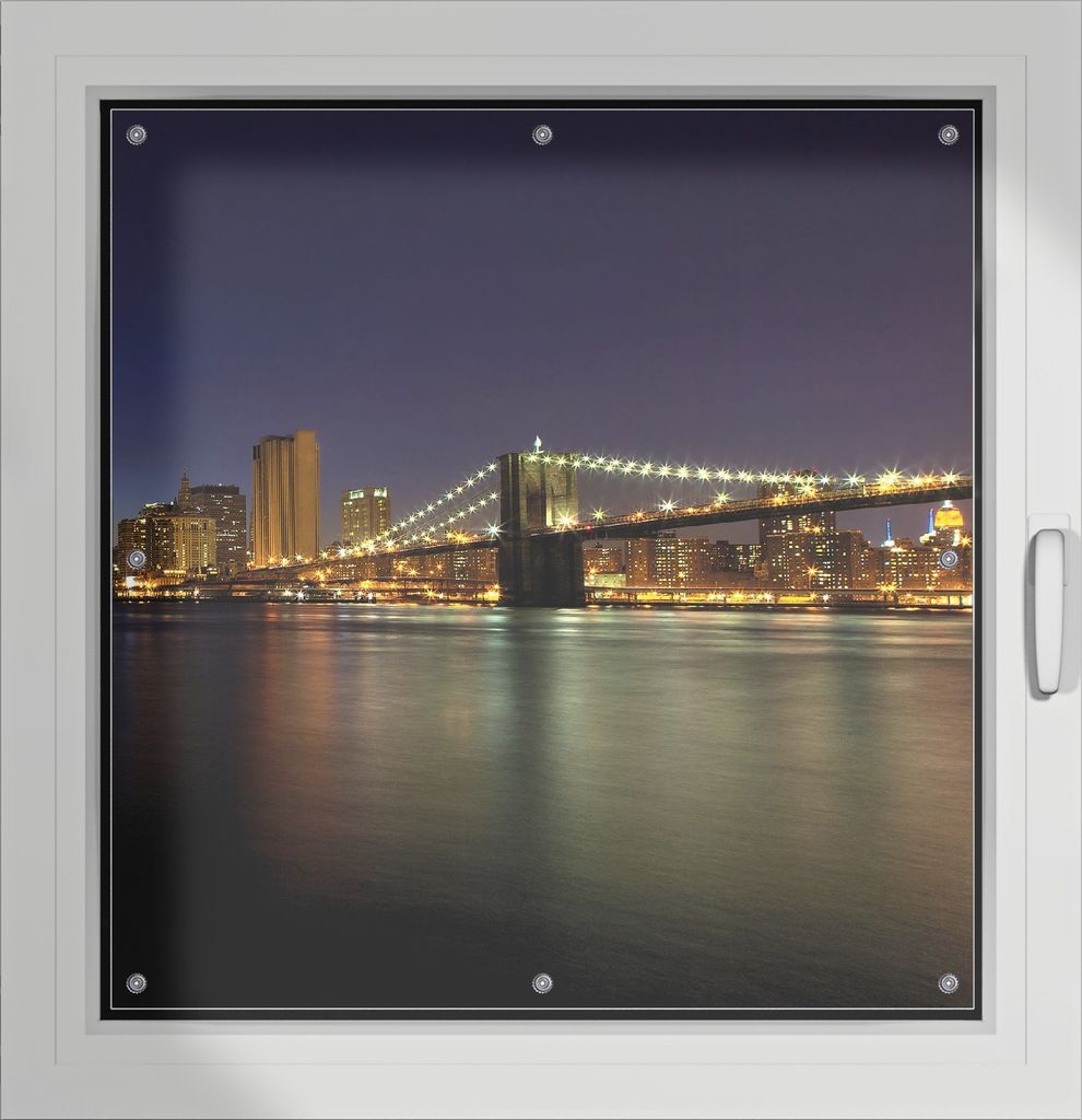 Wallario Lichtschutzbild, Dekorativer Sichtschutz Sonnenschutz 96 x 93 cm mit Motiv: New York Skyline - Brooklyn Bridge und Manhattan am Abend - Ve...