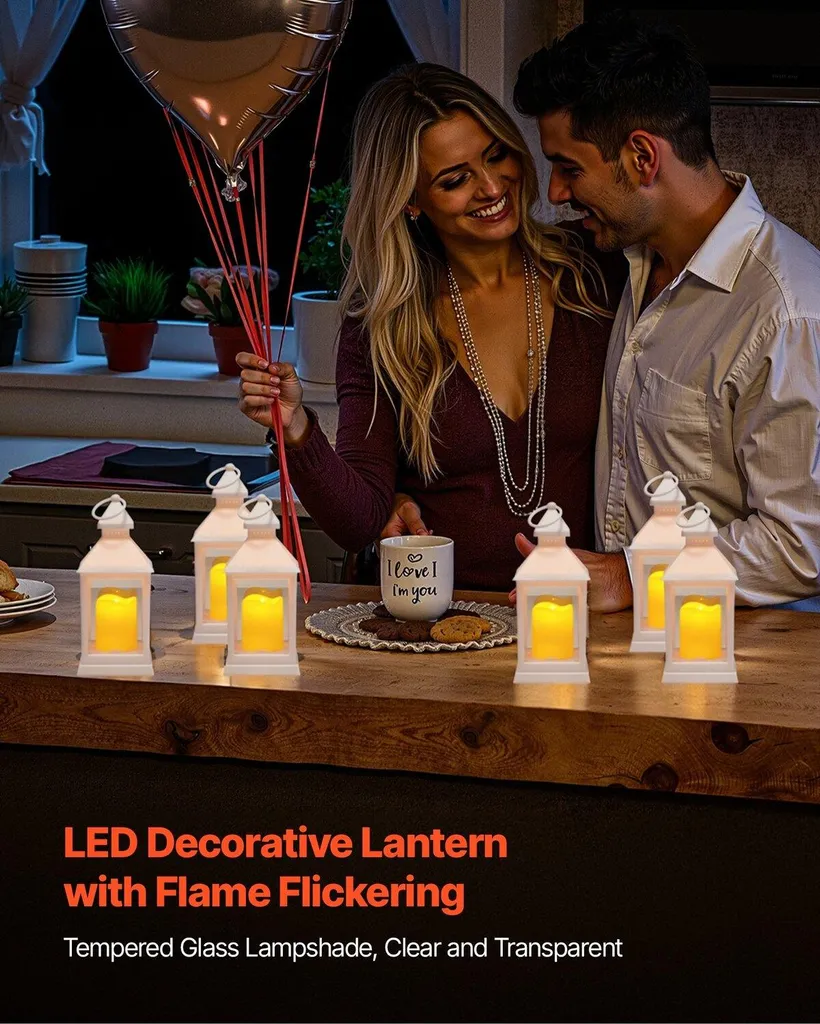 12 lanterne decorative per candele, candele elettriche LED senza fiamma, supporto LED in plastica con vetro, lanterne da appendere alla parete per interni e verande, per tavoli di nozze, feste, arredamento interno in stile rustico, bianco - 2