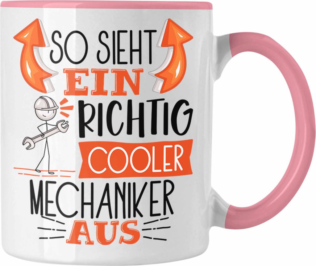 Trendation - Mechaniker Tasse Geschenk So Sieht Ein RIchtig Cooler Mechaniker Aus Geschenkidee Lustiger Spruch Geburtstag Becher Kaffeetasse (Rosa)