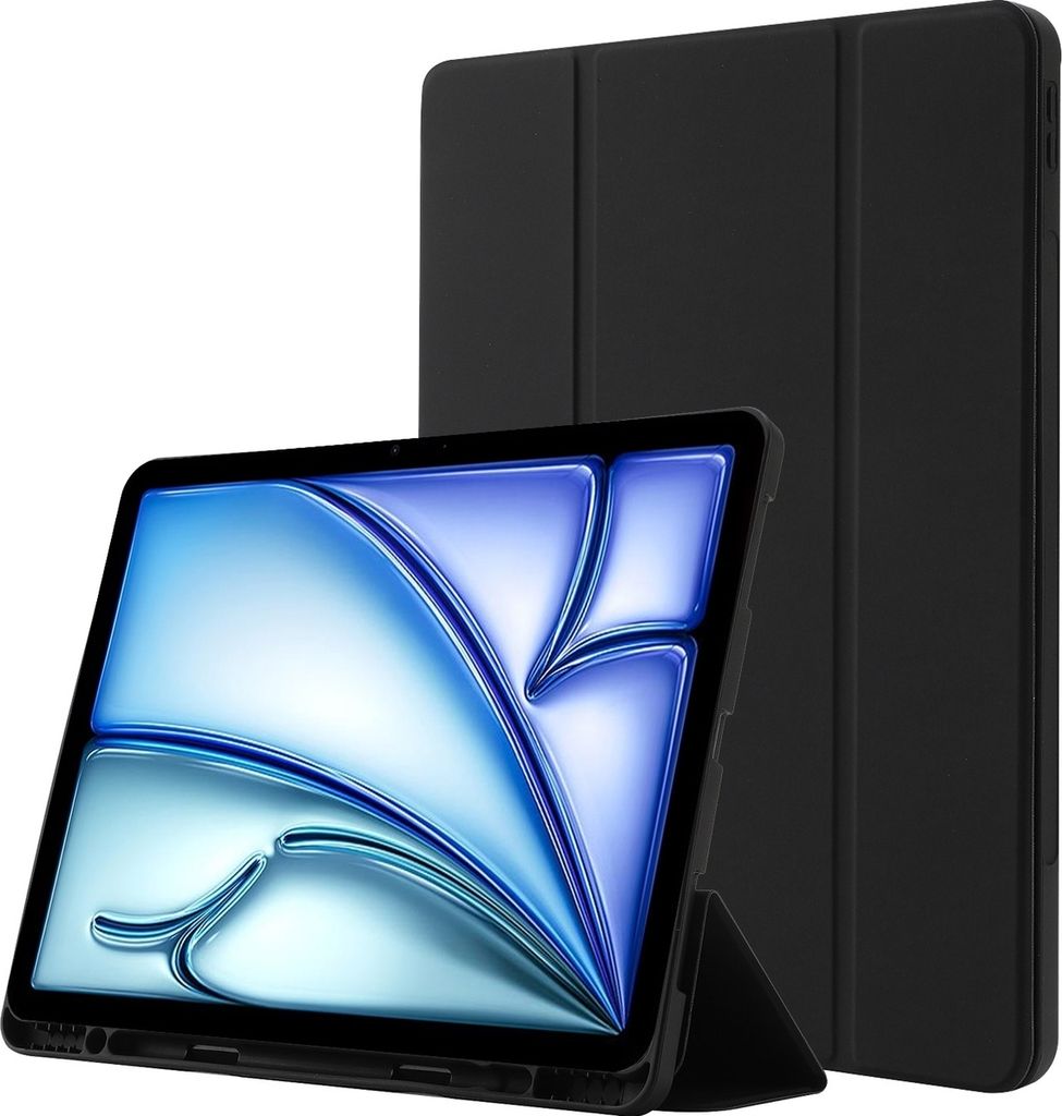 Mobigear Tri-Fold Gel iPad Air 11 Zoll (2026) Hülle TPU,Kunstleder Klapphülle + Stifthalter - Schwarz