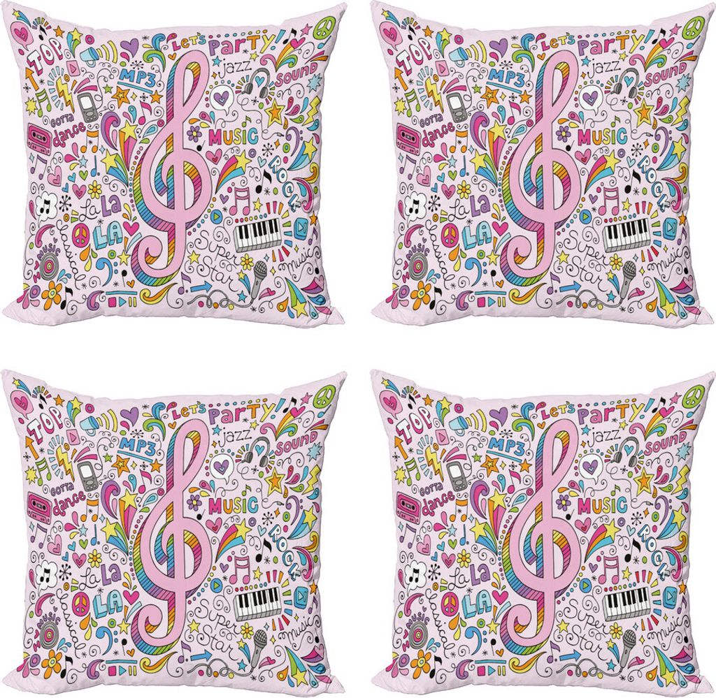 ABAKUHAUS 70s-Party Kissenbezug Set (4 Stück), Musikclef Groovy Doodles, Moderner Doppelseitiger Digitaldruck, 45 cm x 45 cm, Mehrfarbig