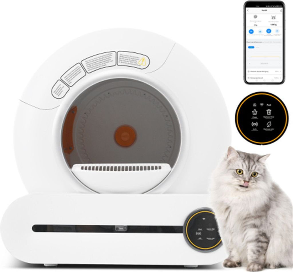 AIORBER 65L Katzentoilette, beseitigt Geruch, Infrarotsensor,APP-Kontrolle, automatische Schöpfung,geeignet für Katzen 1-8kg,Weiß