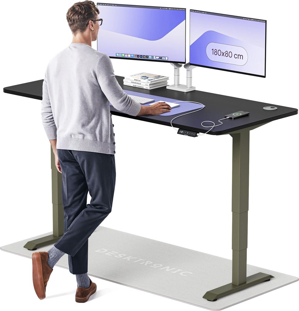 Desktronic HomePro Elektrisch höhenverstellbarer Schreibtisch 180x80cm Grün/Schwarz mit Memory-Funktion, Anti-Kollisions Technologie, USB-A und U...