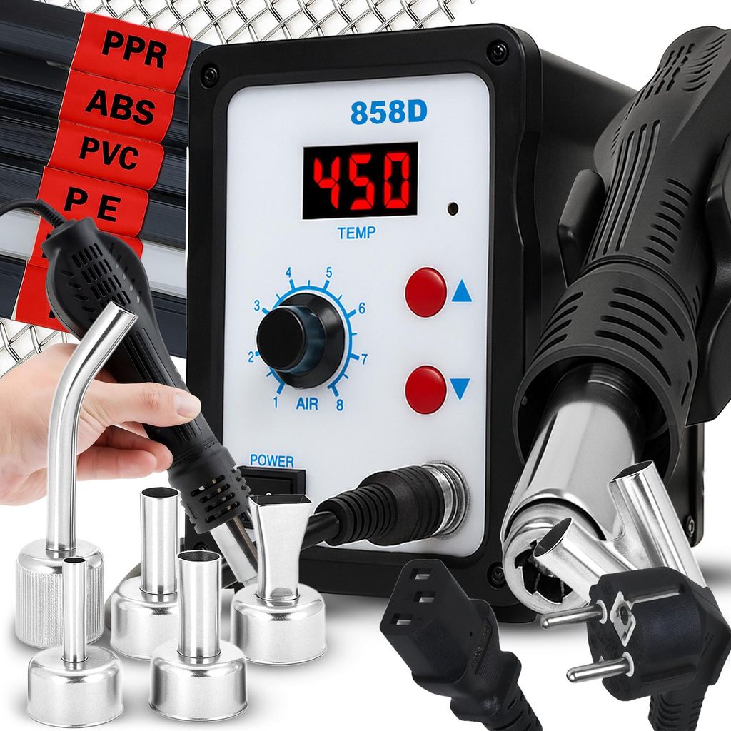 Heißluft Lötstation 800W, 100-480°C, Entlötkolben, 120 l/min, 7 Düsen, LED-Display, Temperaturkalibrierung, Lötset mit 2x Netz & Ständer, Retoo