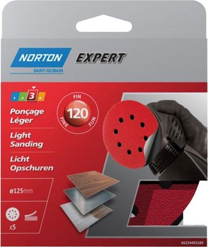 Schleifpapier 125 Auto-adhesiv, Körnung 120, Blister à 5 - Norton