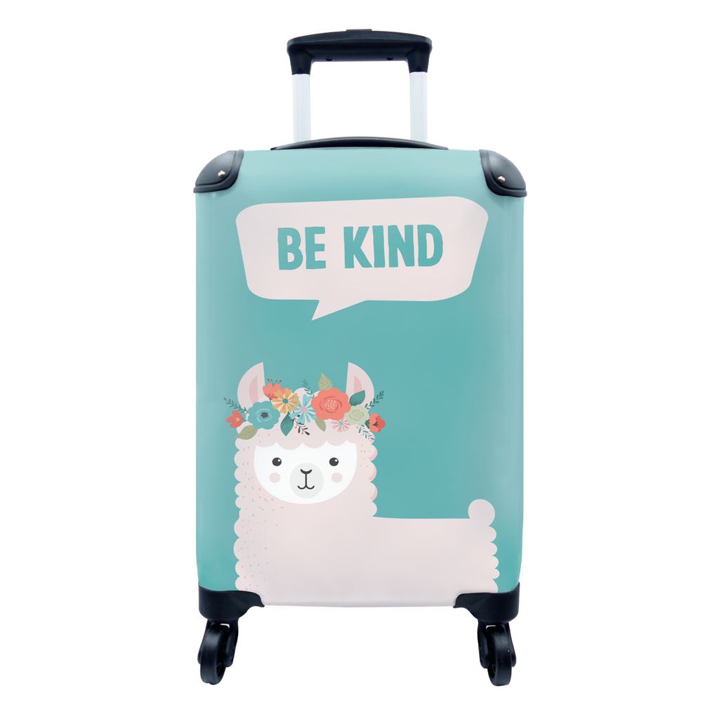 MuchoWow Koffer Handgepäck Trolley Rollkoffer Kleine Reisekoffer mit 4 Rollen - Lama - Blumen - Sommer - Cabin Size < 55x40x23 cm & 55x40x20 cm ...