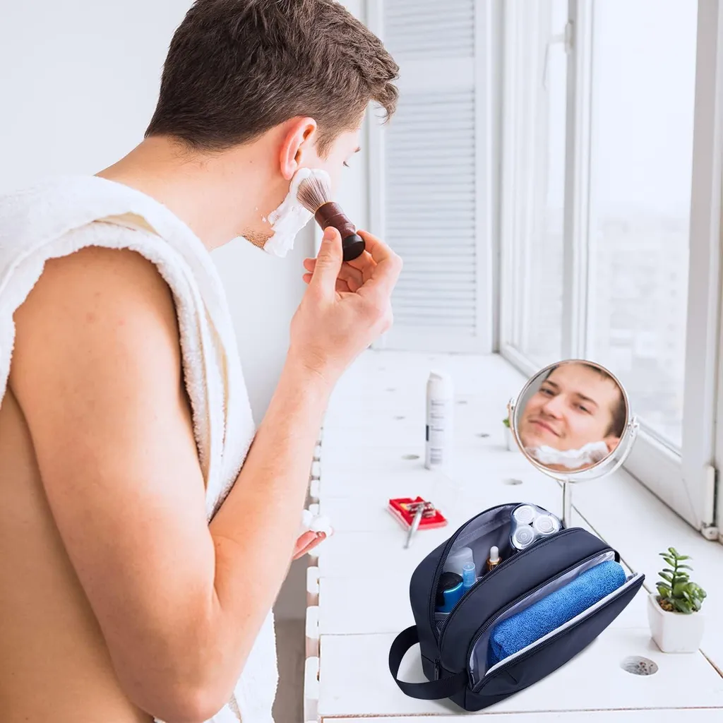 Trousse de toilette double compartiment imperméable pour homme bleu - 6