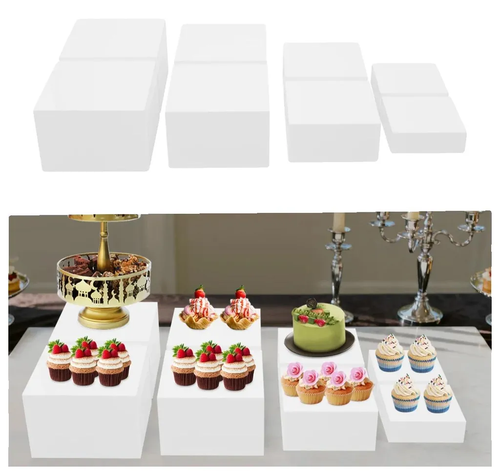 Lot de 8 supports rectangulaires en acrylique blanc pour présentation