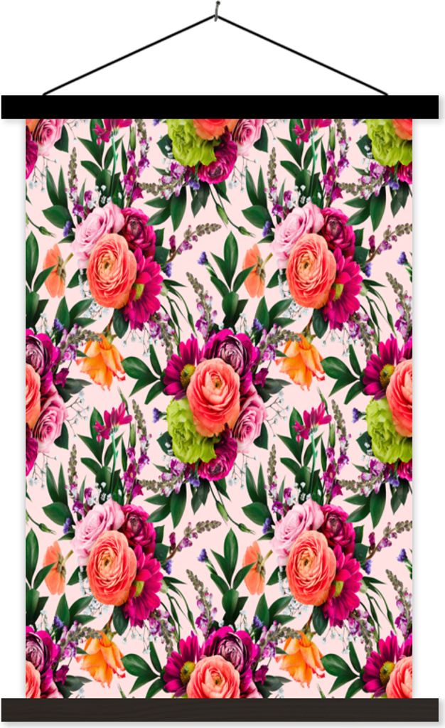 MuchoWow Textilposter Blumen - Rosen - Lila 60x90 cm mit schwarzem Rahmen - Poster Wohnzimmer