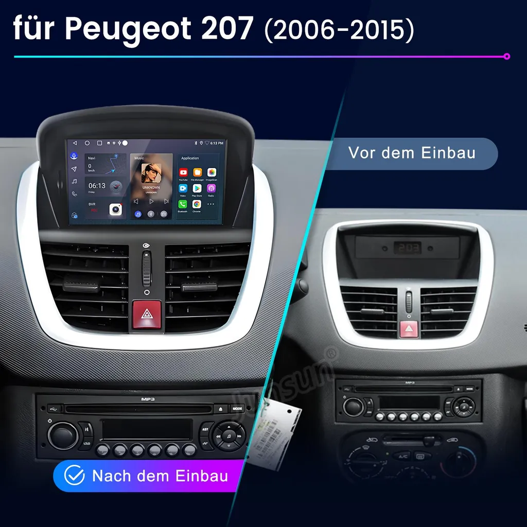 2G + 64G] Autoradio per Peugeot 207 2009-2013, Podofo 9 Android 13