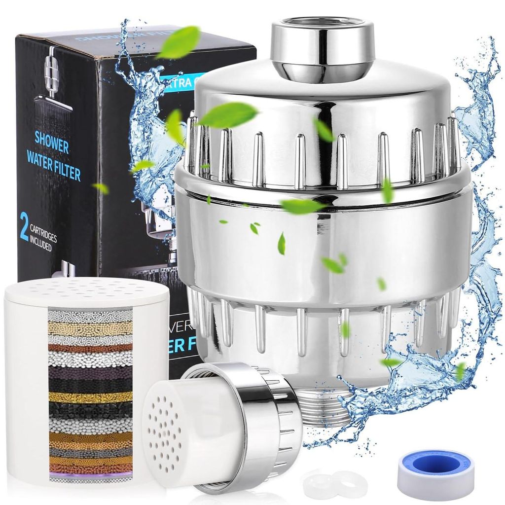 Regenduschkopf 20 Stufen Duschfilter Duschkopffilter Filter Water Shower (Hartwasserfilter mit Austauschbarer), Kartusche zum Entfernen von Chlor und
