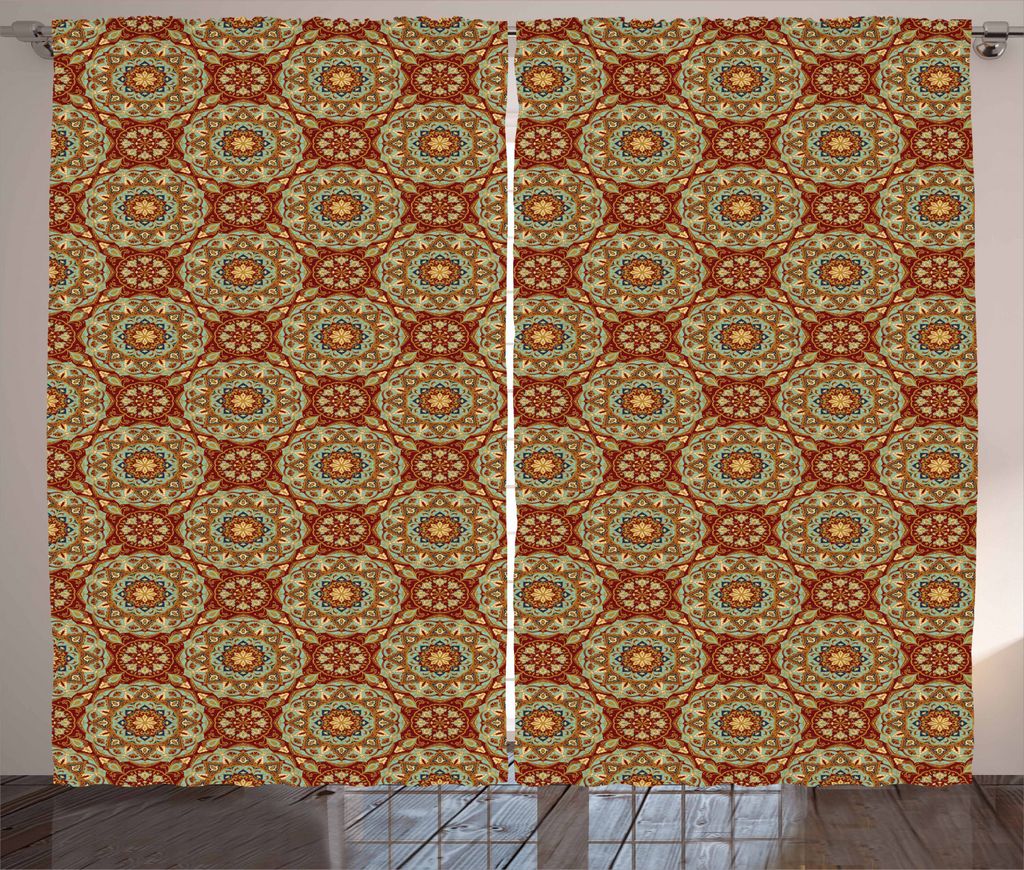 ABAKUHAUS Mandala Rustikaler Vorhang, Mittelalterliches Mosaik-Design, Wohnzimmer Universalband Gardinen mit Schlaufen und Haken, 280 x 225 cm, Hel...