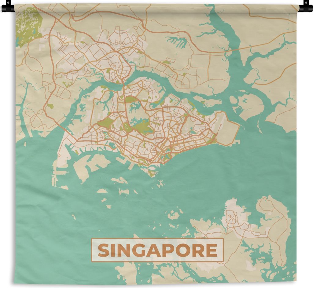 MuchoWow Wandteppich Wandbehang Singapur - Karte - Stadtplan - Vintage - Karte 150x150 cm Tapisserie Dekoration Wandtuch - Wohnaccessoires - Mode...
