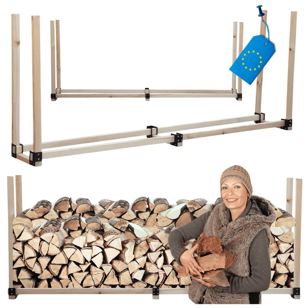 MODO24 Kaminholzregal, Holzunterstand, Brennholzregal, Holzlager, Brennholzständer, Aufbewahrung, Garten, Wetterfest, Massivholz, 150x292x40 cm, DRE