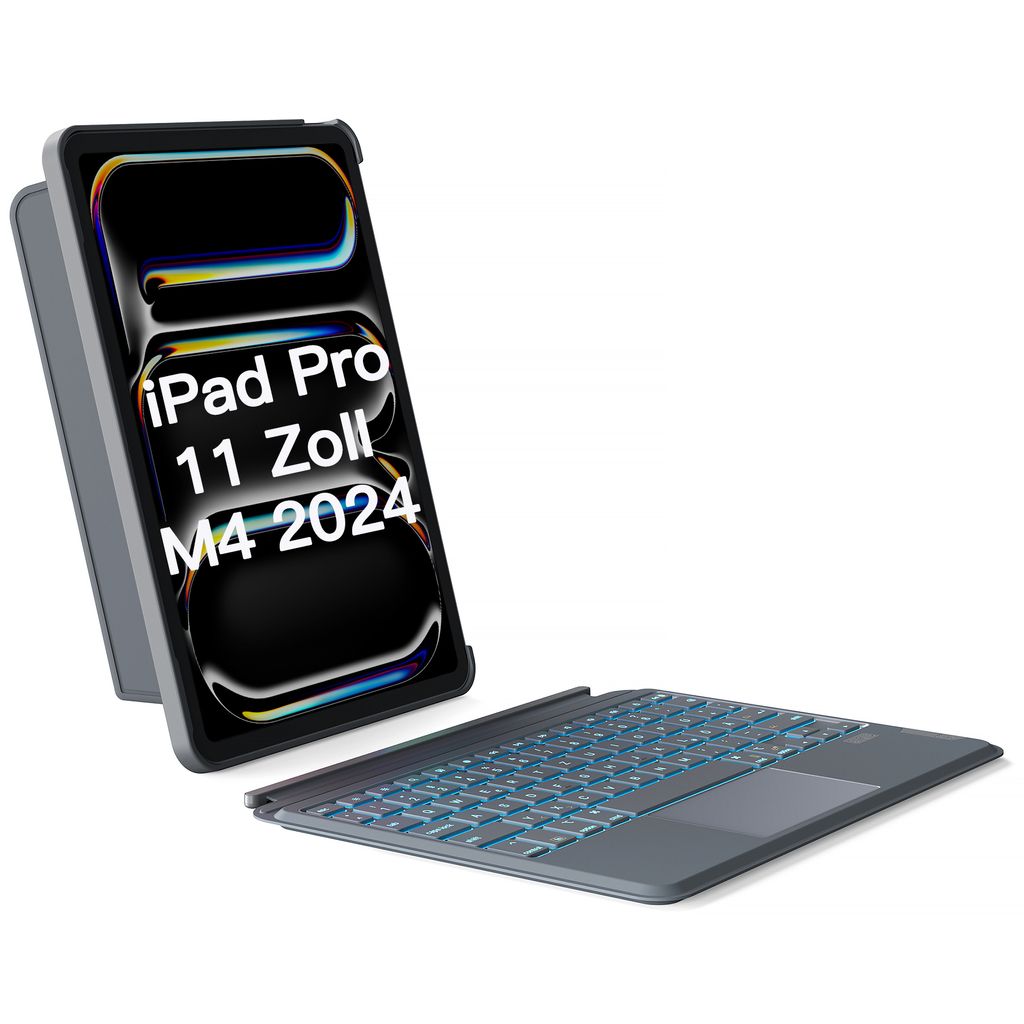 Inateck Hülle mit Tastatur für iPad Pro 11 M4 2024, Ace-Touch mit Touchpad, Abnehmbare,7-Farbiger Hintergrundbeleuchtung,QWERTZ,KB04111-11