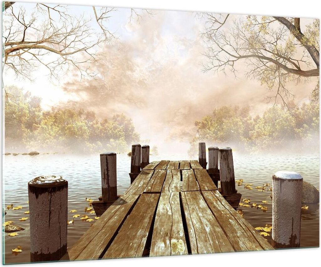 Bilder auf glas - Illustration herbst landschaft bäume - 100x70cm - Glasbilder - Wandbilder - Kunstdruck - Wanddekoration aus Glas - Glas Bilder -...