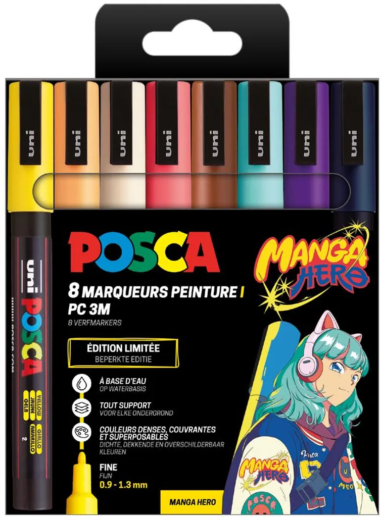 Set de 8 marqueurs POSCA PC-3M MANGA HERO à pointe fine conique