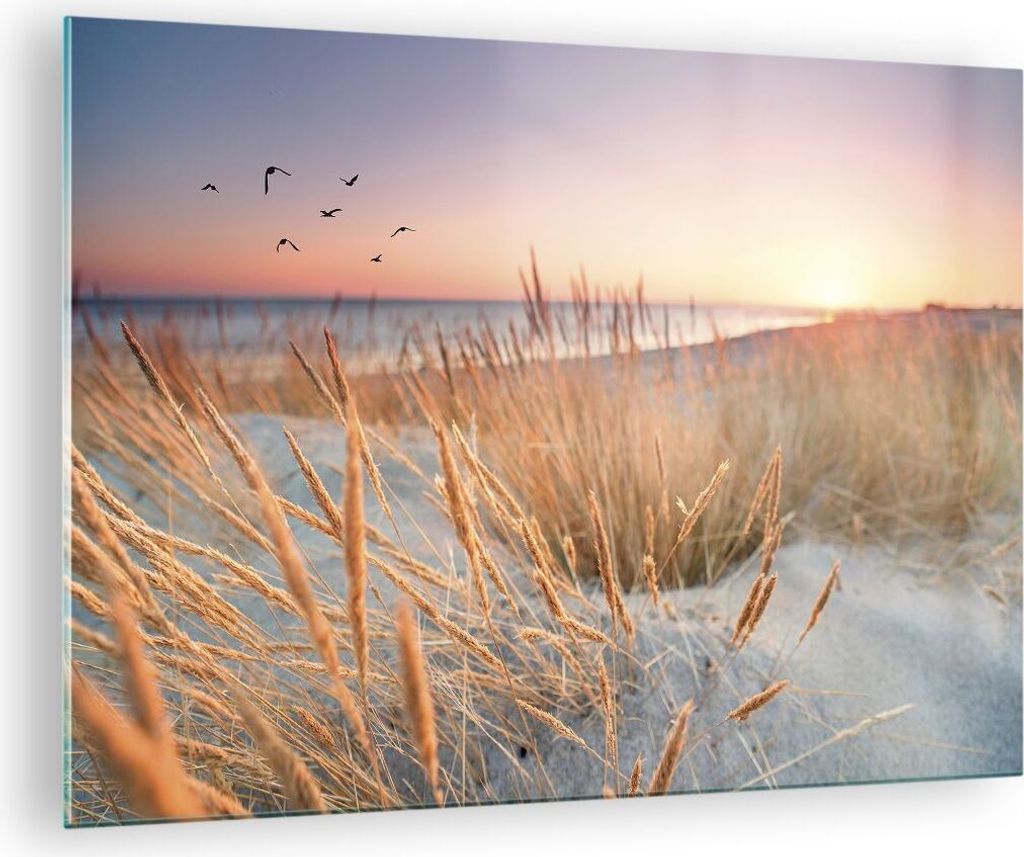 Bilder auf glas - Einteilig - Sonne Vögel Sand - 70x50cm - Glasbilder - Wandbilder - Bilder - zum Aufhängen bereit - Wanddekoration aus Glas - Gl...