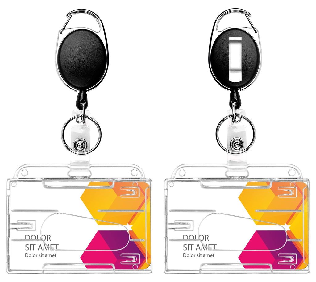 2 Ausweishalter, 2 einziehbare Lanyards, transparenter Ausweishalter aus Hartplastik mit 1 Kartenfach, horizontales Design