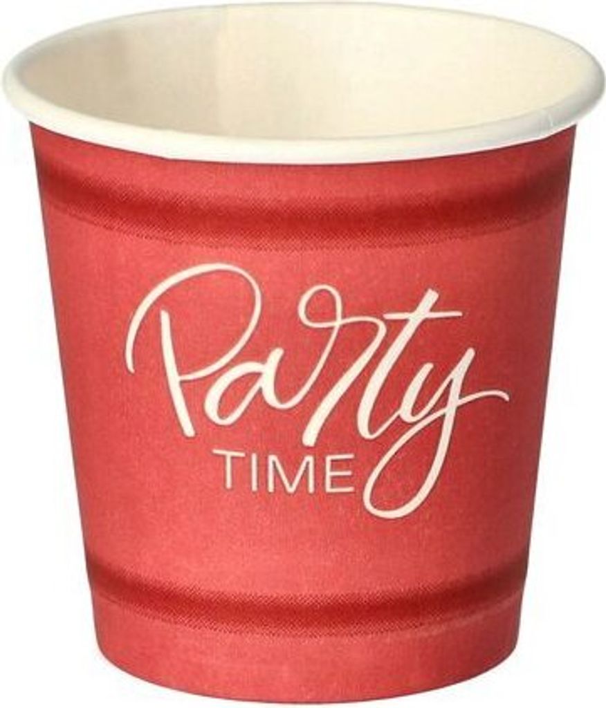 500x Pappbecher 5 cl rot 'Party Time' mit Biokunststoff PLA beschichtet