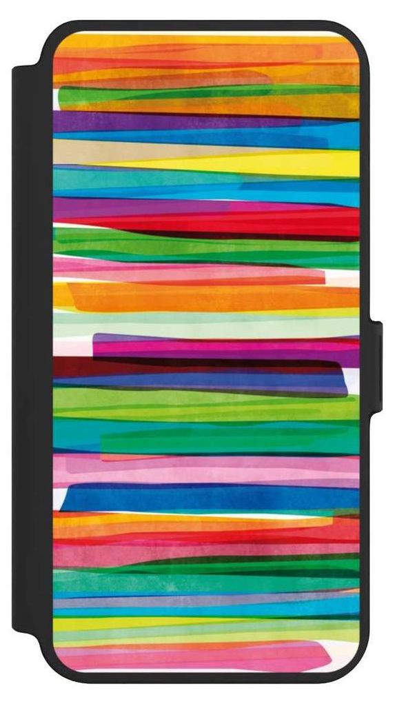 NIVOCASE Klapphülle für Samsung Galaxy S25+ Handyhülle aus Kunst Leder NIVOflip schwarz Streifen Wasserfarbe bunt