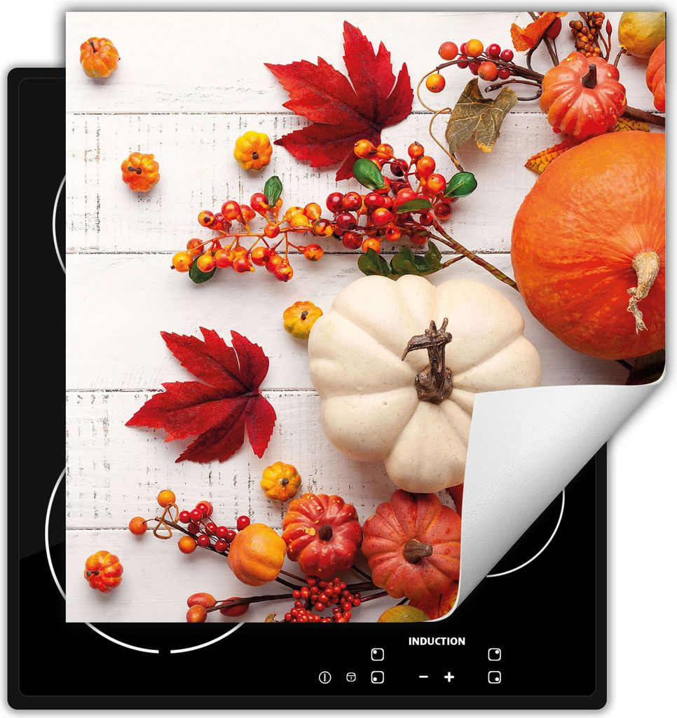 DarHaus Herdabdeckplatte 50x52 cm Anti Rutsch Matte Aufrollbar, Herbst - Holz
