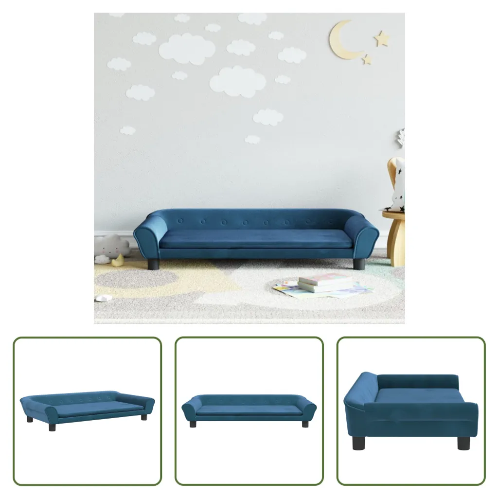 Mini Divano Velluto Blu 100x50 cm - Arredamento Cameretta Bambini