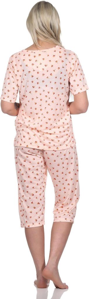 Damen Pyjama 3/4 Hose & Shirt mit Blumenmuster; Aprikose/M/38