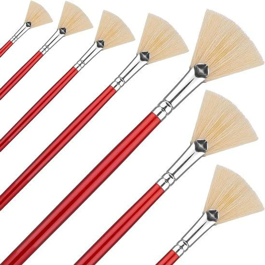 Pinceaux éventail poils de porc et manche long - Set artistique de 7