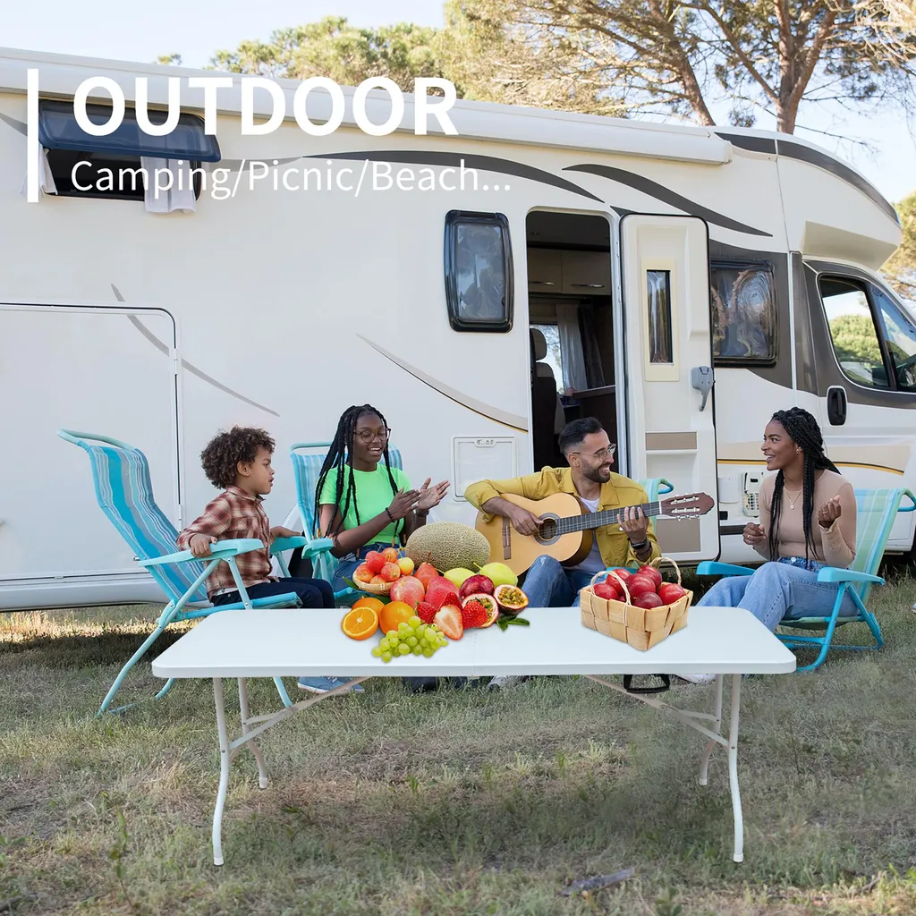 Table de Camping Portable 180 cm Blanche Idéale pour Jardin et Buffet