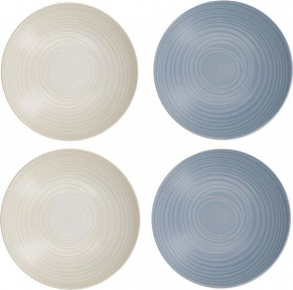 KitchenCraft Set of 4 Nudelschalen of glasiertes bleifreies Steingut Blau / Creme in Box of Geschenkset 22cm