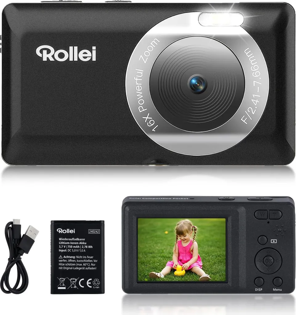 Fotocamera da Viaggio Rollei Compactline Pocket 50MP 2.7K Nero